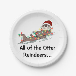 Niedlich Funny Christmas Lights Otter Rentiers Pappteller