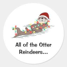 Niedlich Funny Christmas Lights Otter Rentiers Runder Aufkleber