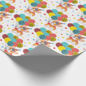 Niedlich Funny Corgi mit Balloons Hat Stars Geburt Geschenkpapier (Ecke)