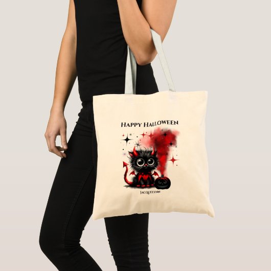 Niedlich Funny Devil Kitten Halloween Trick oder T Tragetasche (Vorderseite (Produkt))