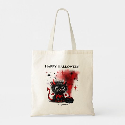 Niedlich Funny Devil Kitten Halloween Trick oder T Tragetasche (Rückseite)