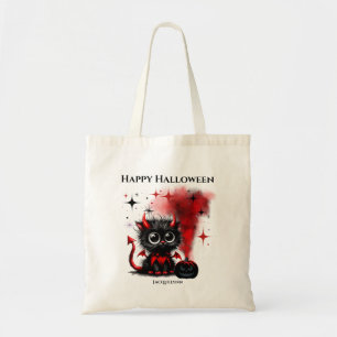 Niedlich Funny Devil Kitten Halloween Trick oder T Tragetasche