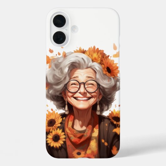 NIEDLICH FUNNY FALL GRANDMA MIT SONNENBLUMEN Case-Mate iPhone HÜLLE (Rückseite)