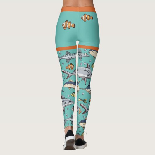 Niedlich Funny Fish Swimming Strand Mural Aquarium Leggings (Rückseite)