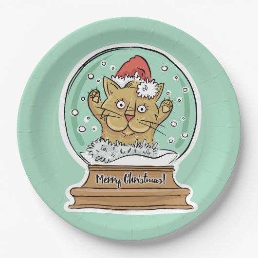 Niedlich Funny Funny Christmas Cat Papier Teller (Vorderseite)