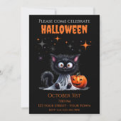 Niedlich Funny Ghost Black Kitten Halloween Einladung (Vorderseite)