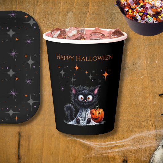 Niedlich Funny Ghost Black Kitten Halloween Pappbecher