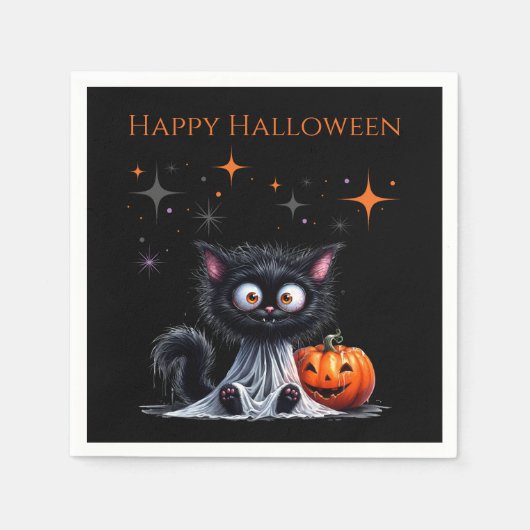Niedlich Funny Ghost Black Kitten Halloween Serviette (Vorderseite)