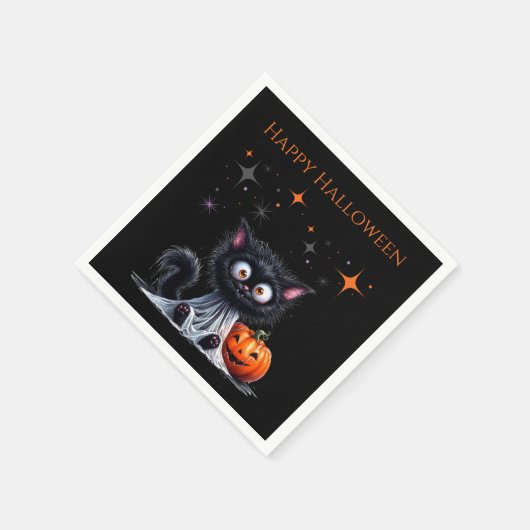 Niedlich Funny Ghost Black Kitten Halloween Serviette (Ecke)