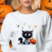 Niedlich Funny Ghost Black Retro Kitten Halloween Sweatshirt