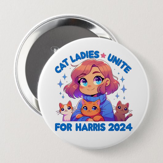 Niedlich Funny Girly Childless Cat Lady Unite Harr Button (Vorne & Hinten)
