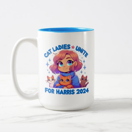 Niedlich Funny Girly Childless Cat Lady Unite Harr Zweifarbige Tasse (Links)