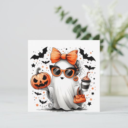 Niedlich Funny Halloween Ghost Einladung (Stehend Vorderseite)