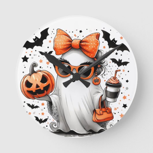 Niedlich Funny Halloween Ghost Runde Wanduhr (Vorderseite)