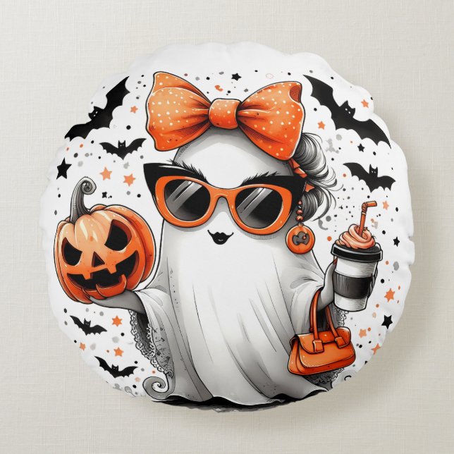 Niedlich Funny Halloween Ghost Rundes Kissen (Vorderseite)