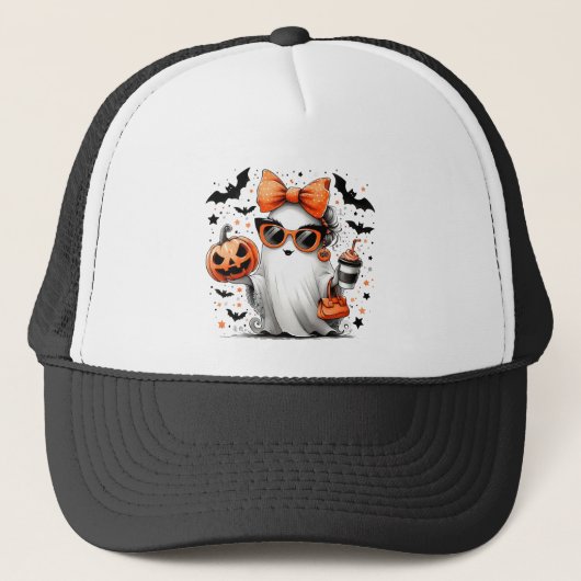 Niedlich Funny Halloween Ghost Truckerkappe (Vorderseite)
