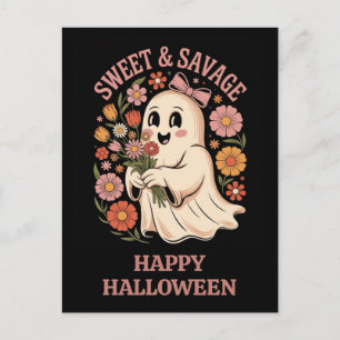 Niedlich Funny Halloween Sweet Savage Floral Ghost Postkarte