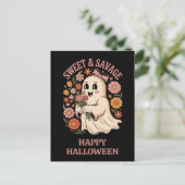 Niedlich Funny Halloween Sweet Savage Floral Ghost Postkarte (Stehend Vorderseite)