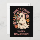 Niedlich Funny Halloween Sweet Savage Floral Ghost Postkarte (Vorne/Hinten)