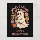 Niedlich Funny Halloween Sweet Savage Floral Ghost Postkarte (Vorderseite)