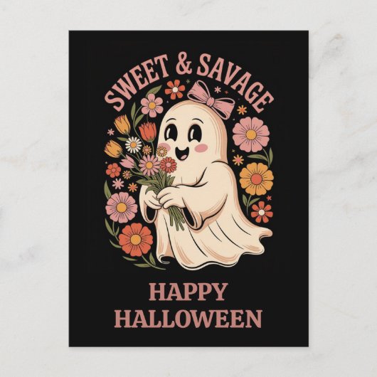 Niedlich Funny Halloween Sweet Savage Floral Ghost Postkarte (Vorderseite)