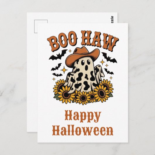 Niedlich Funny Halloween Western Country Cow Ghost Postkarte (Vorne/Hinten)