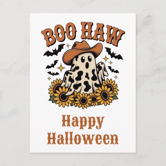 Niedlich Funny Halloween Western Country Cow Ghost Postkarte (Vorderseite)