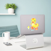 Niedlich Funny Happy Duckling Aufkleber (Laptop auf Schreibtisch)