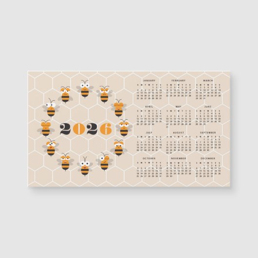Niedlich Funny Honey Bee Honeycomb Kalender 2026 Magnetkarte (Vorderseite)