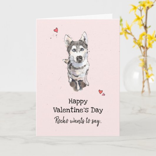 Niedlich & Funny Husky Valentine's Day Grußkarte Karte (Gelbe Blume)
