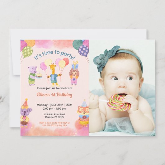 Niedlich Funny | Kinder Foto Geburtstag Einladung (Vorderseite)