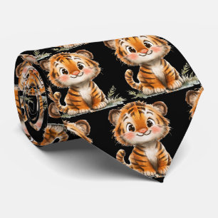 Niedlich Funny lächelnd Tiger Black Neck Tie Krawatte