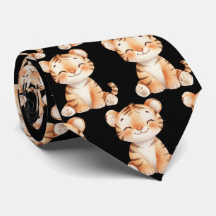 Niedlich Funny lächelnd Tiger Black Neck Tie Krawatte
