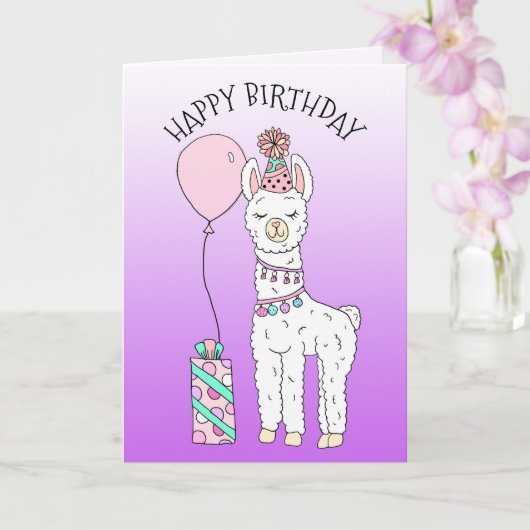 Niedlich Funny Lama Spaß Happy Birthday Karte (Orchidee)