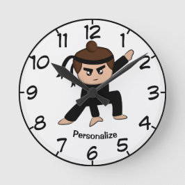 Niedlich & Funny Little Ninja Boy Cartoon Personal Runde Wanduhr