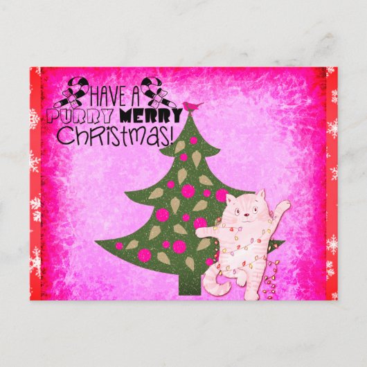 Niedlich Funny Merry Christmas Cat Postkarte (Vorderseite)