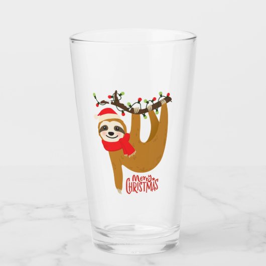 Niedlich Funny Modern Frohe Weihnachts-Sloth | Url Glas (Vorderseite)