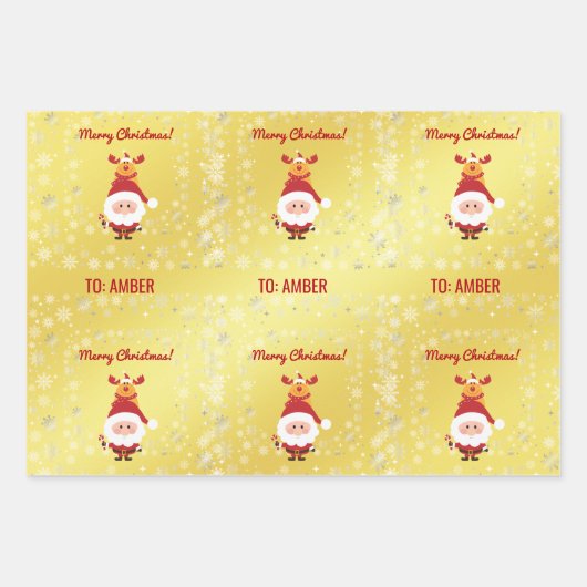 Niedlich Funny Modern Rudolph Santa Personalisiert Geschenkpapier Set (Vorderseite 3)