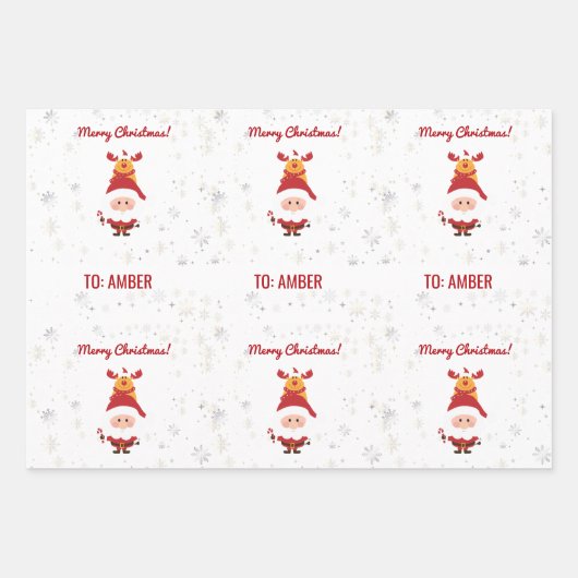 Niedlich Funny Modern Rudolph Santa Personalisiert Geschenkpapier Set (Vorderseite 3)