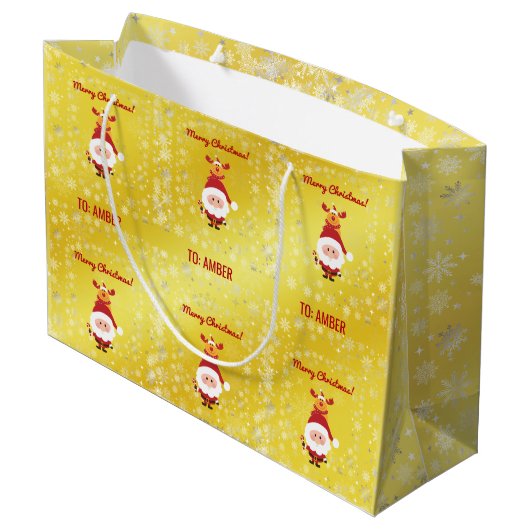 Niedlich Funny Modern Rudolph Santa Personalisiert Große Geschenktüte (Rückseite Schrägansicht)