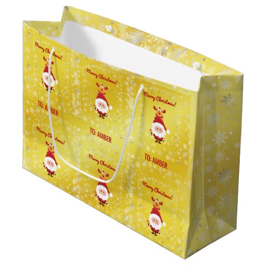 Niedlich Funny Modern Rudolph Santa Personalisiert Große Geschenktüte (Vorderseite Schrägansicht)