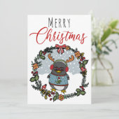 Niedlich Funny Nerd Penguin Cartoon Frohe Weihnach Feiertagskarte (Stehend Vorderseite)