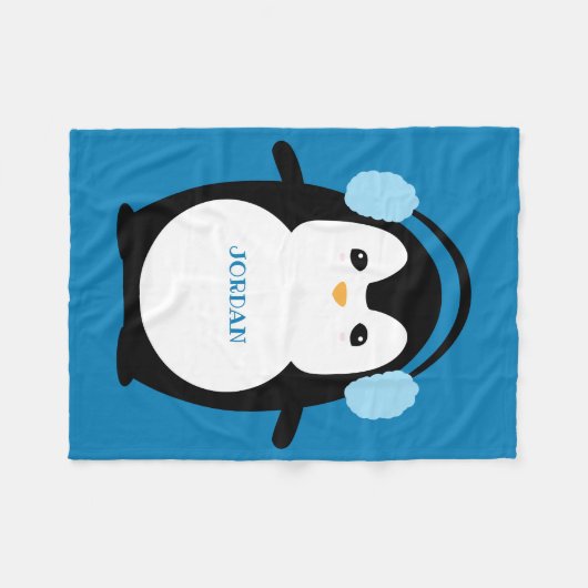 Niedlich Funny Penguin Kinderzimmer Blau Fleecedecke (Vorderseite (Horizontal))