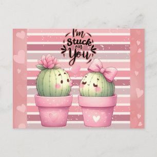 Niedlich Funny Pink Valentinstag Cactus Postkarte