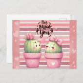 Niedlich Funny Pink Valentinstag Cactus Postkarte (Vorne/Hinten)