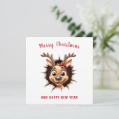 Niedlich Funny Reindeer Girl Karte (Stehend Vorderseite)