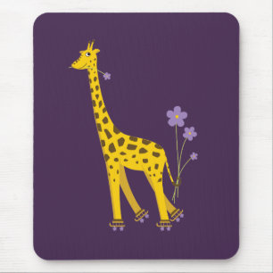 Niedlich Funny Roller Skaten Cartoon Giraffe Lila Mousepad