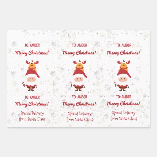 Niedlich Funny Rudolph Santa Spezielle Lieferadres Geschenkpapier Set (Vorderseite 3)