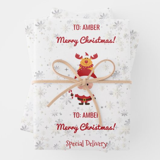 Niedlich Funny Rudolph Santa Spezielle Lieferadres Geschenkpapier Set (Beispiel)