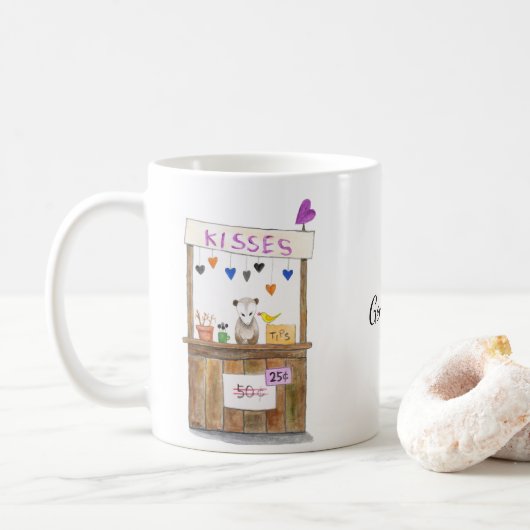 Niedlich Funny Sad Opossum Kissing Booth Individue Kaffeetasse (Mit Donut)